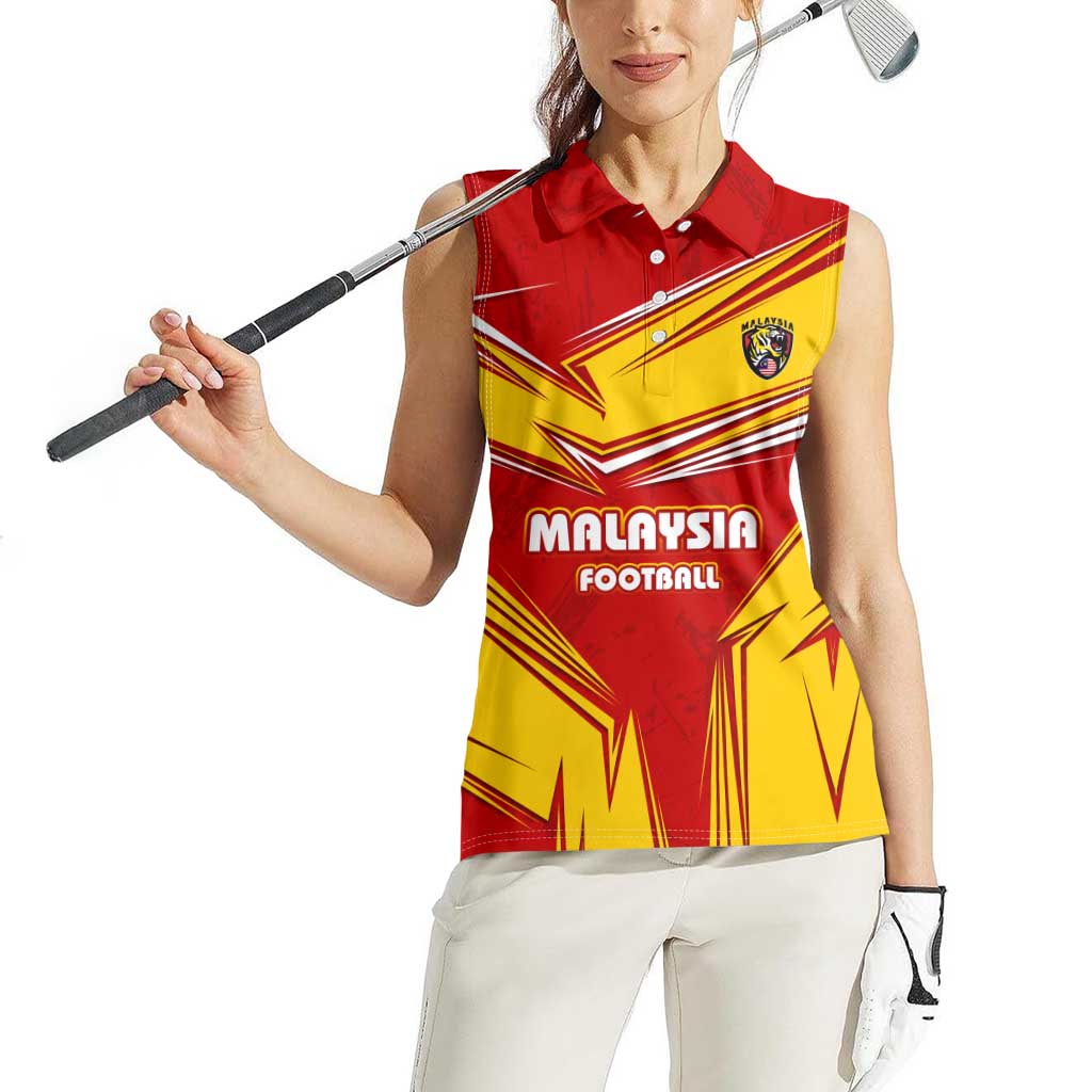 Malaysia Football Women Sleeveless Polo Shirt with Roaring Tiger and Red Yellow National Colors