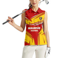 Malaysia Football Women Sleeveless Polo Shirt with Roaring Tiger and Red Yellow National Colors
