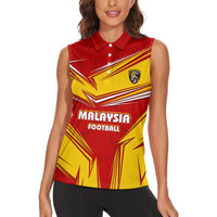 Malaysia Football Women Sleeveless Polo Shirt with Roaring Tiger and Red Yellow National Colors