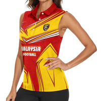 Malaysia Football Women Sleeveless Polo Shirt with Roaring Tiger and Red Yellow National Colors