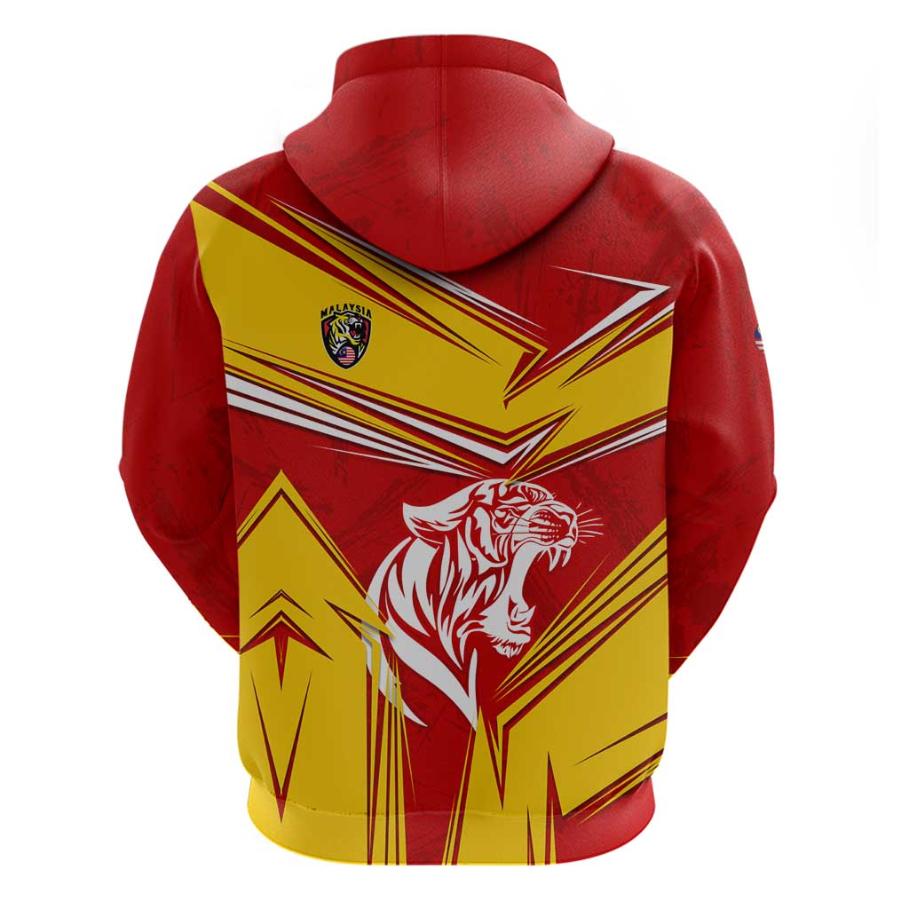 Malaysia Football Zip Hoodie with Roaring Tiger and Red Yellow National Colors