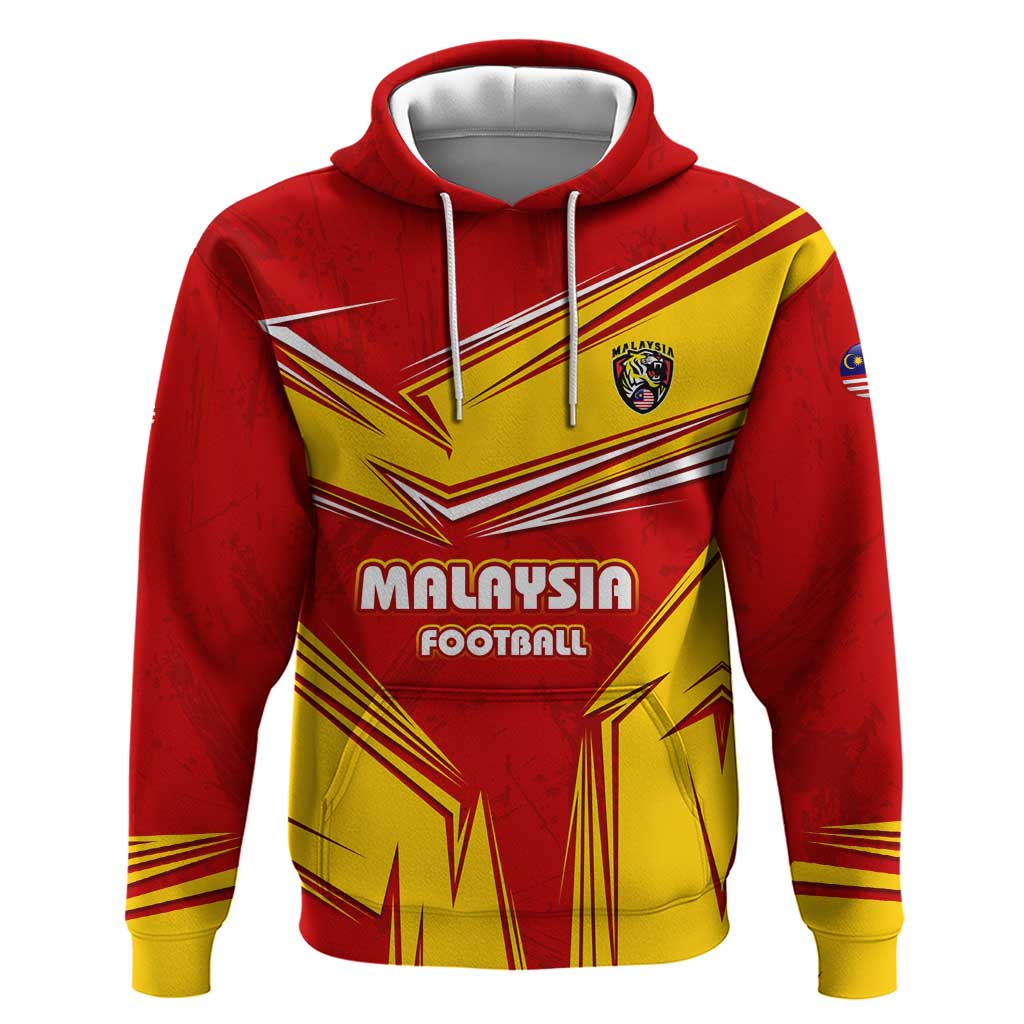 Malaysia Football Zip Hoodie with Roaring Tiger and Red Yellow National Colors