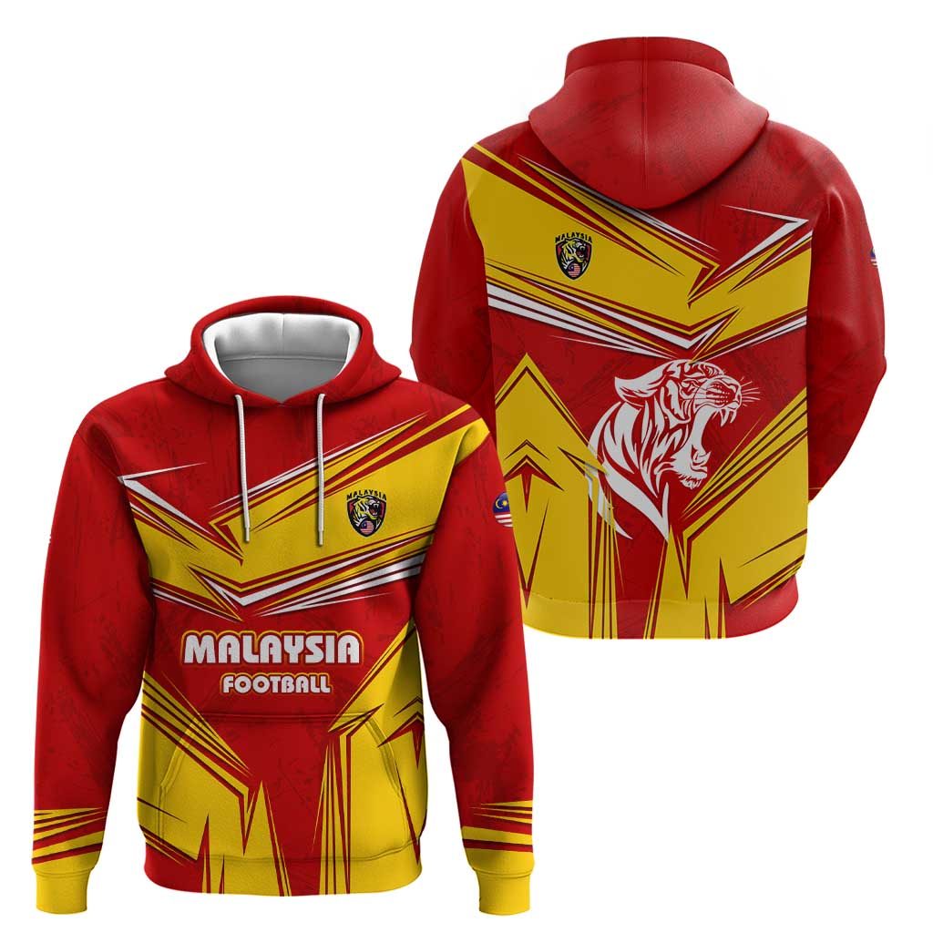 Malaysia Football Zip Hoodie with Roaring Tiger and Red Yellow National Colors