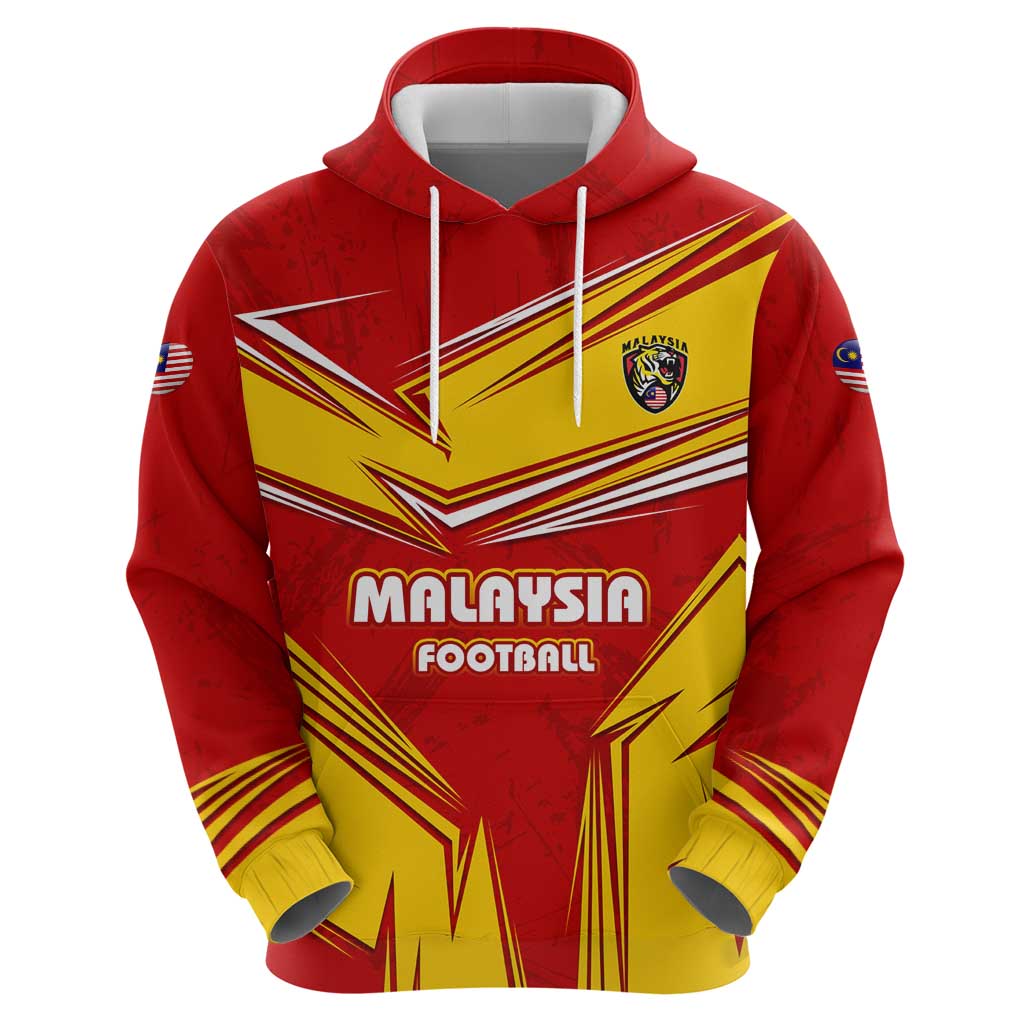 Malaysia Football Zip Hoodie with Roaring Tiger and Red Yellow National Colors