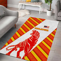 Malaysia National Crest Area Rug with Red Tiger and Traditional Batik Yellow White