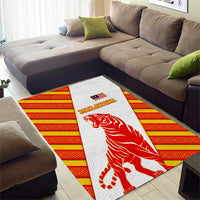 Malaysia National Crest Area Rug with Red Tiger and Traditional Batik Yellow White
