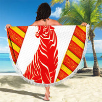 Malaysia National Crest Beach Blanket with Red Tiger and Traditional Batik Yellow White