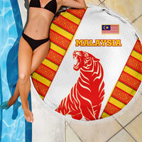 Malaysia National Crest Beach Blanket with Red Tiger and Traditional Batik Yellow White