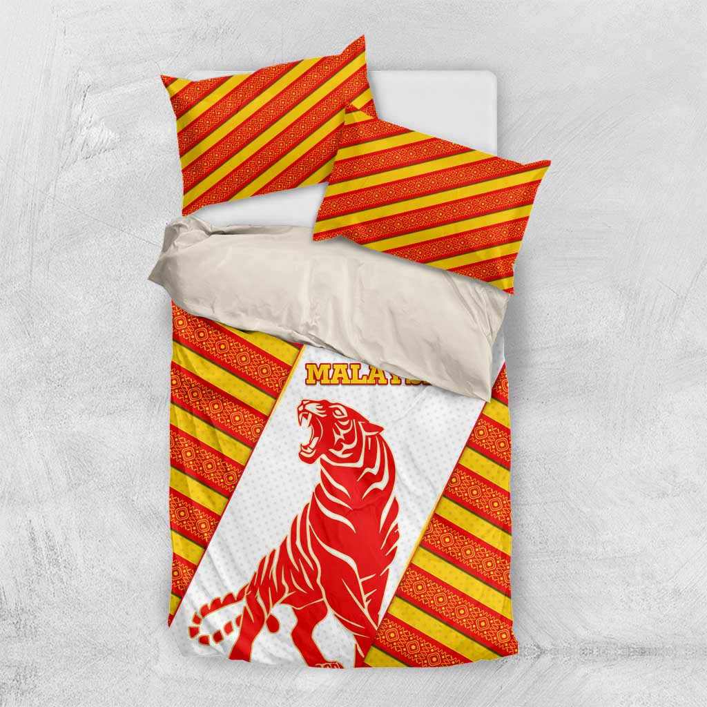 Malaysia National Crest Bedding Set with Red Tiger and Traditional Batik Yellow White
