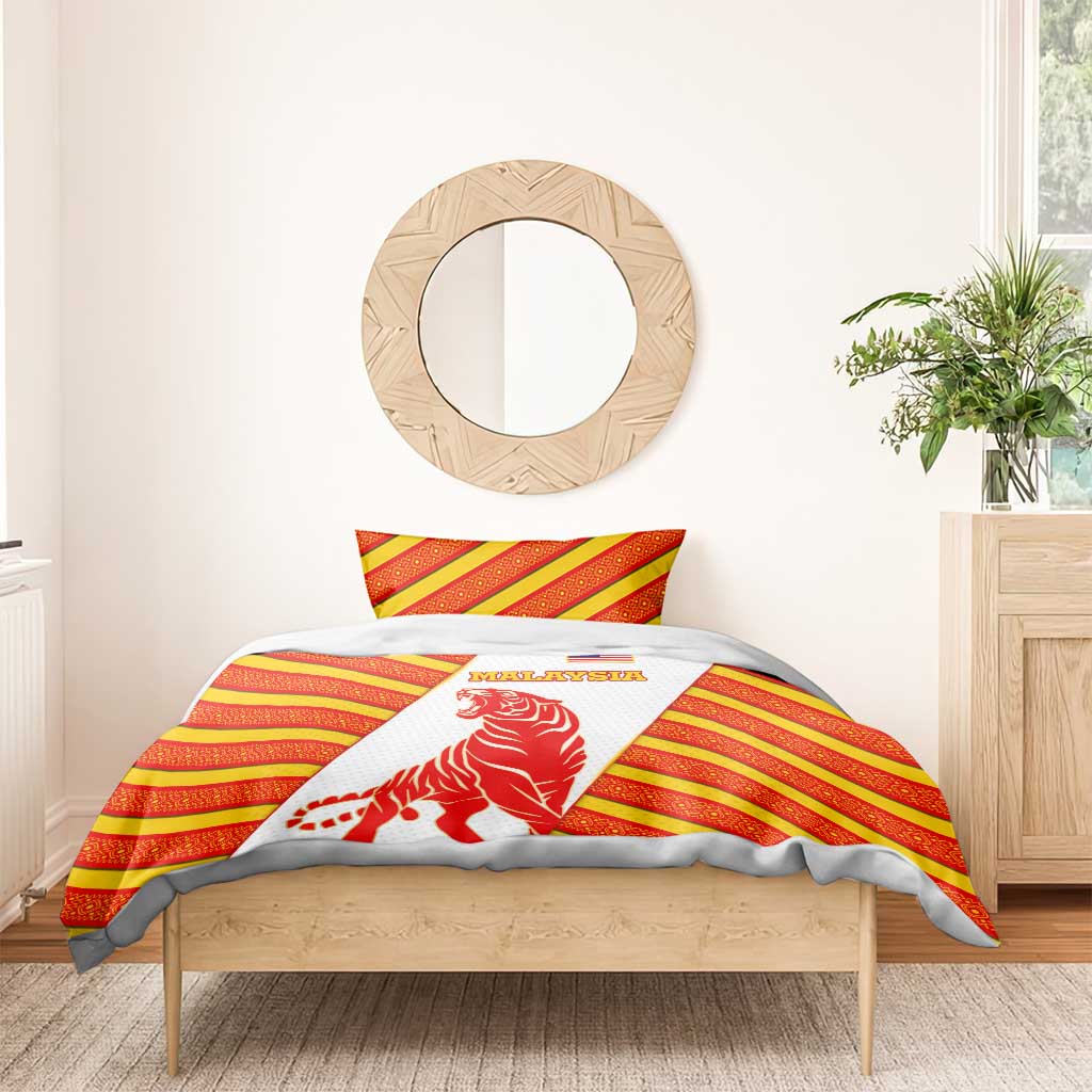 Malaysia National Crest Bedding Set with Red Tiger and Traditional Batik Yellow White