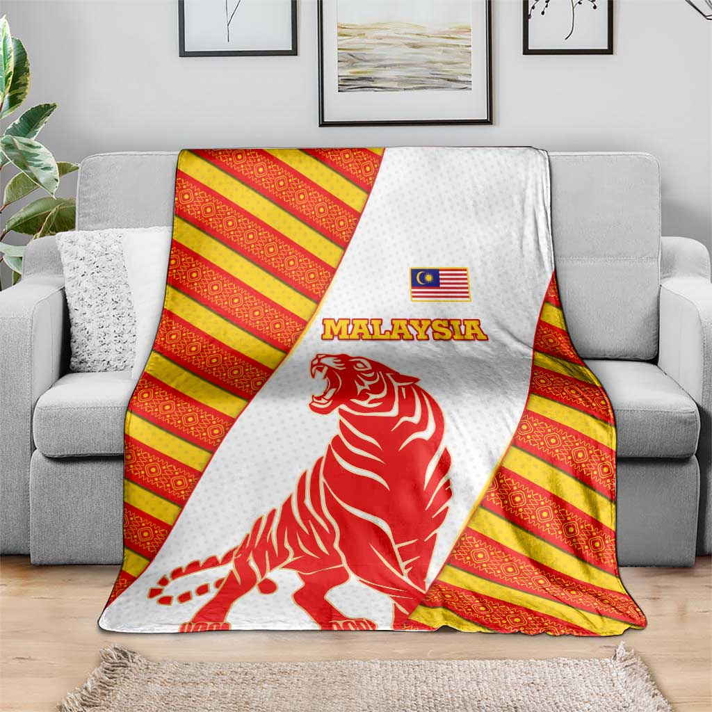 Malaysia National Crest Blanket with Red Tiger and Traditional Batik Yellow White