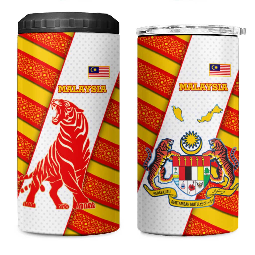 Malaysia National Crest 4 in 1 Can Cooler Tumbler with Red Tiger and Traditional Batik Yellow White