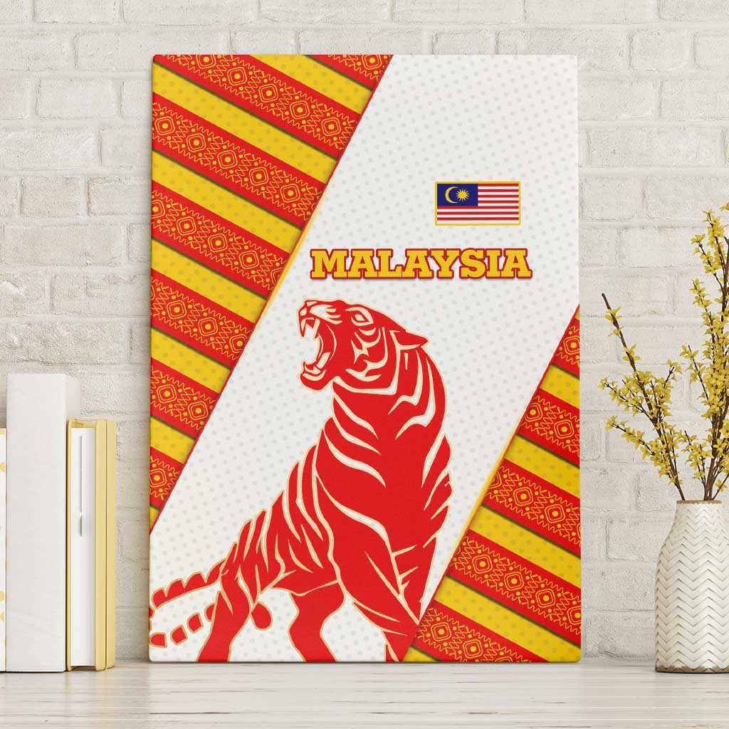 Malaysia National Crest Canvas Wall Art with Red Tiger and Traditional Batik Yellow White