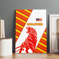 Malaysia National Crest Canvas Wall Art with Red Tiger and Traditional Batik Yellow White