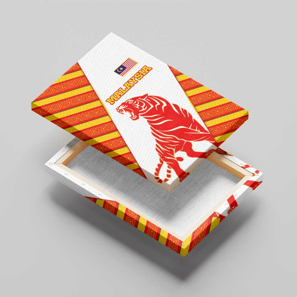 Malaysia National Crest Canvas Wall Art with Red Tiger and Traditional Batik Yellow White