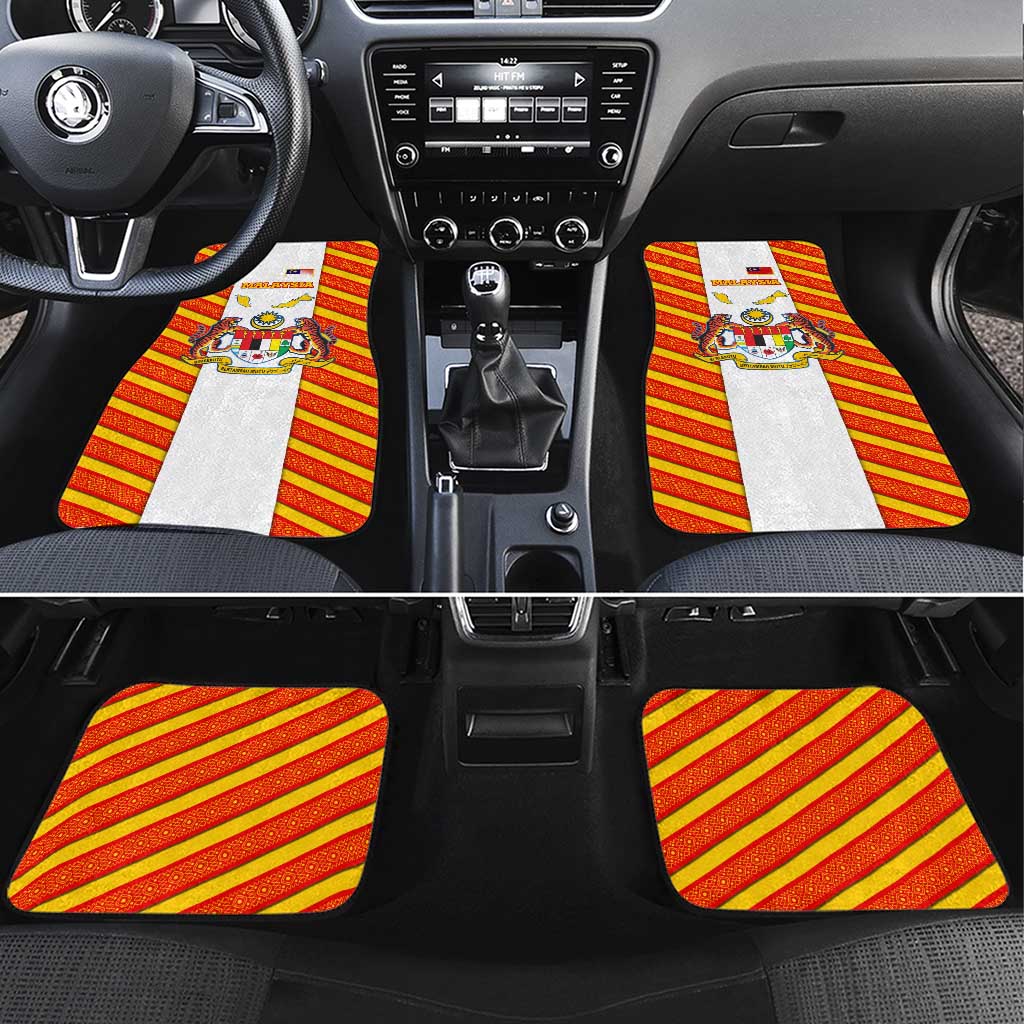 Malaysia National Crest Car Mats with Red Tiger and Traditional Batik Yellow White