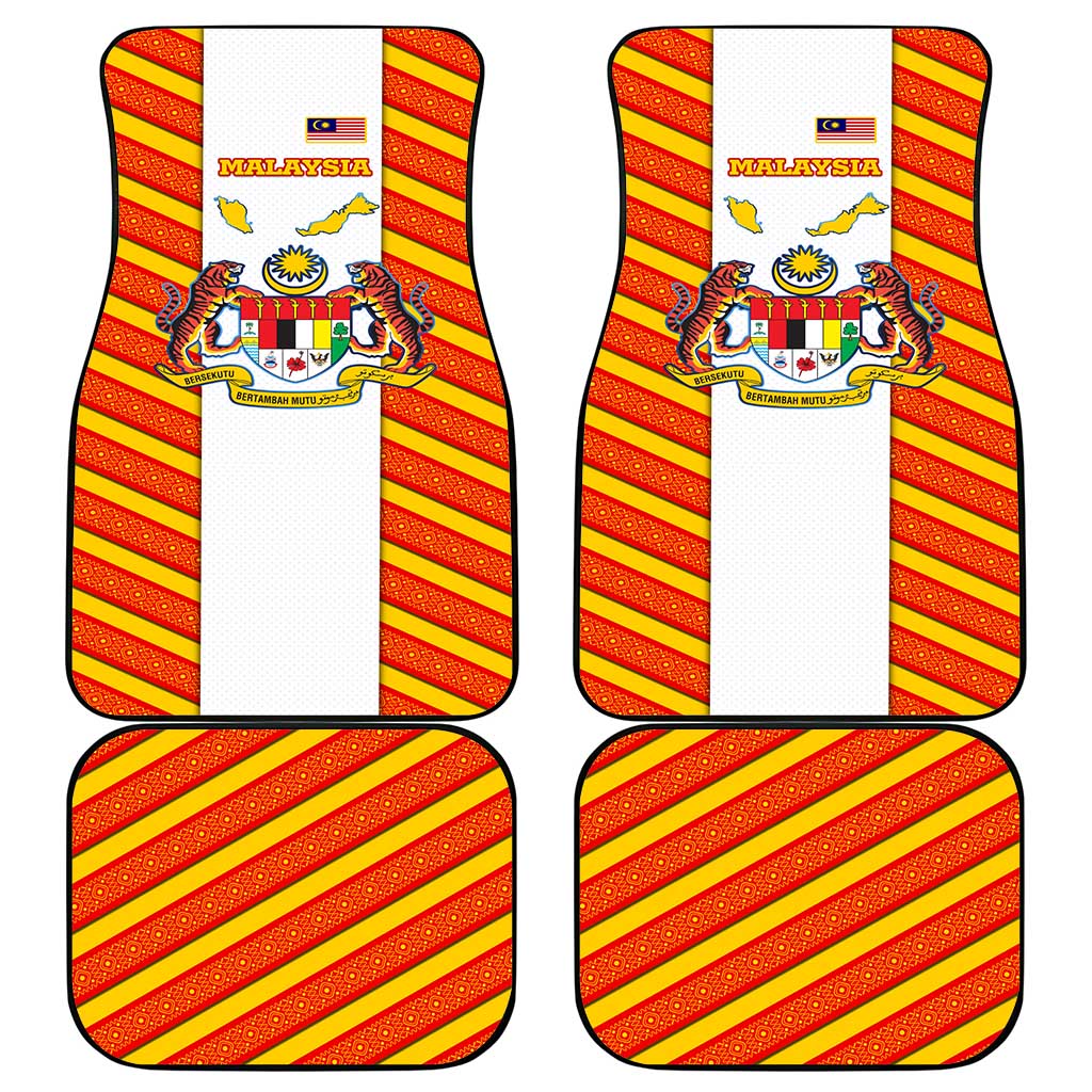 Malaysia National Crest Car Mats with Red Tiger and Traditional Batik Yellow White