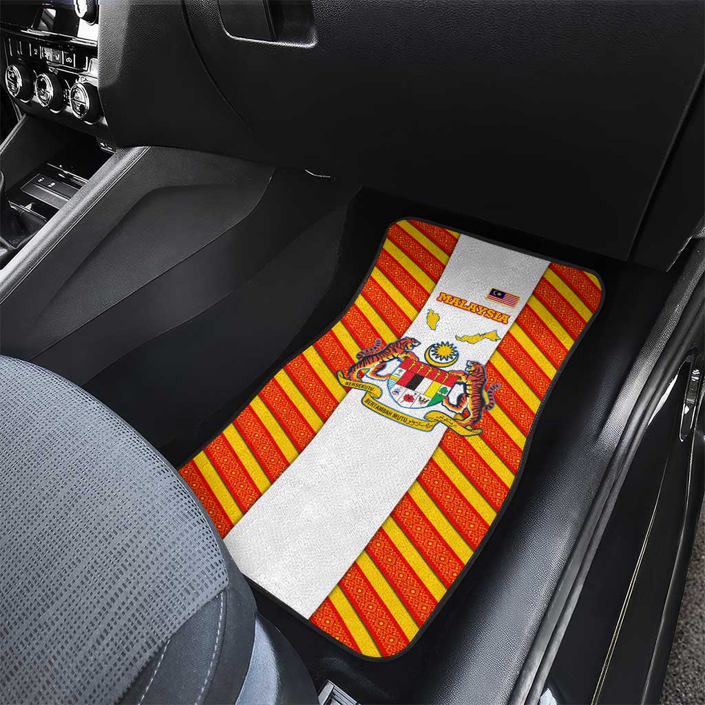 Malaysia National Crest Car Mats with Red Tiger and Traditional Batik Yellow White