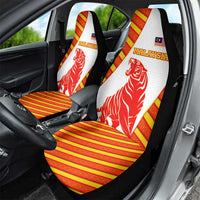 Malaysia National Crest Car Seat Cover with Red Tiger and Traditional Batik Yellow White