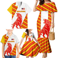 Malaysia National Crest Family Matching Mermaid Dress and Hawaiian Shirt with Red Tiger and Traditional Batik Yellow White