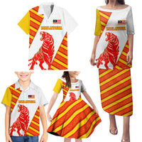 Malaysia National Crest Family Matching Puletasi and Hawaiian Shirt with Red Tiger and Traditional Batik Yellow White
