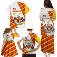 Malaysia National Crest Family Matching Puletasi and Hawaiian Shirt with Red Tiger and Traditional Batik Yellow White