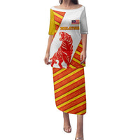 Malaysia National Crest Family Matching Puletasi and Hawaiian Shirt with Red Tiger and Traditional Batik Yellow White