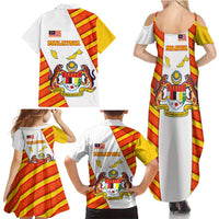 Malaysia National Crest Family Matching Summer Maxi Dress and Hawaiian Shirt with Red Tiger and Traditional Batik Yellow White