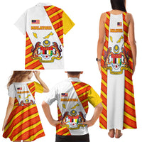 Malaysia National Crest Family Matching Tank Maxi Dress and Hawaiian Shirt with Red Tiger and Traditional Batik Yellow White