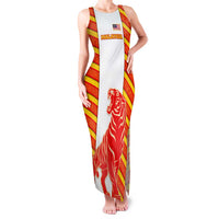 Malaysia National Crest Family Matching Tank Maxi Dress and Hawaiian Shirt with Red Tiger and Traditional Batik Yellow White