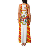 Malaysia National Crest Family Matching Tank Maxi Dress and Hawaiian Shirt with Red Tiger and Traditional Batik Yellow White