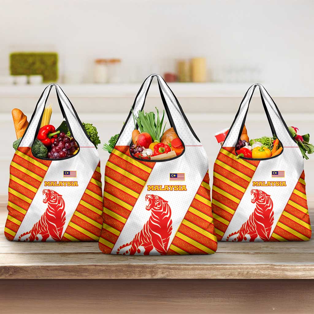 Malaysia National Crest Grocery Bag with Red Tiger and Traditional Batik Yellow White