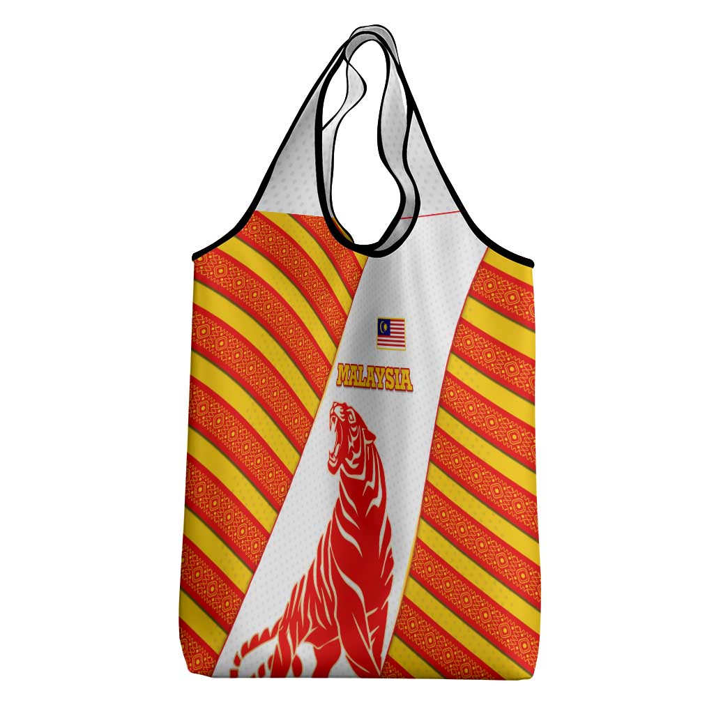 Malaysia National Crest Grocery Bag with Red Tiger and Traditional Batik Yellow White