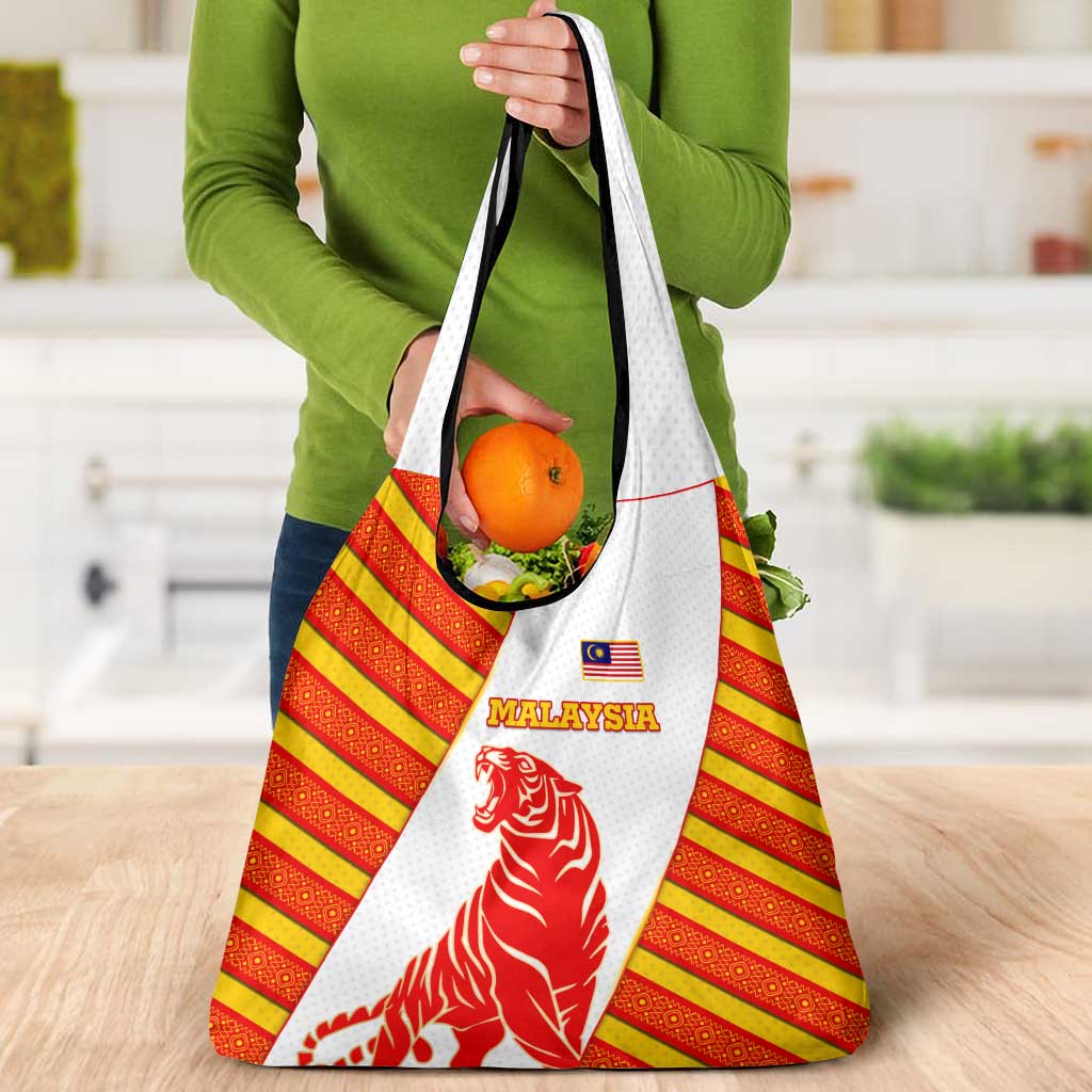 Malaysia National Crest Grocery Bag with Red Tiger and Traditional Batik Yellow White
