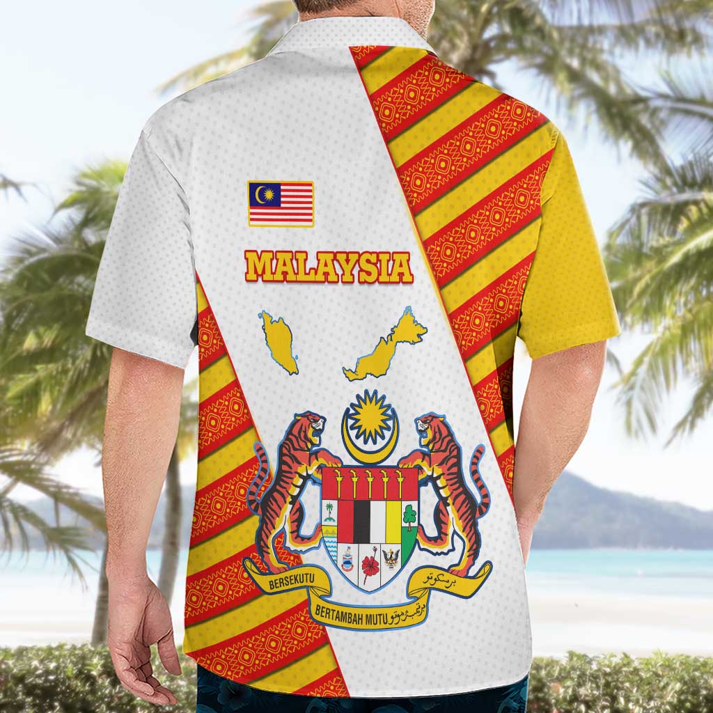 Malaysia National Crest Hawaiian Shirt with Red Tiger and Traditional Batik Yellow White