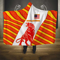 Malaysia National Crest Hooded Blanket with Red Tiger and Traditional Batik Yellow White