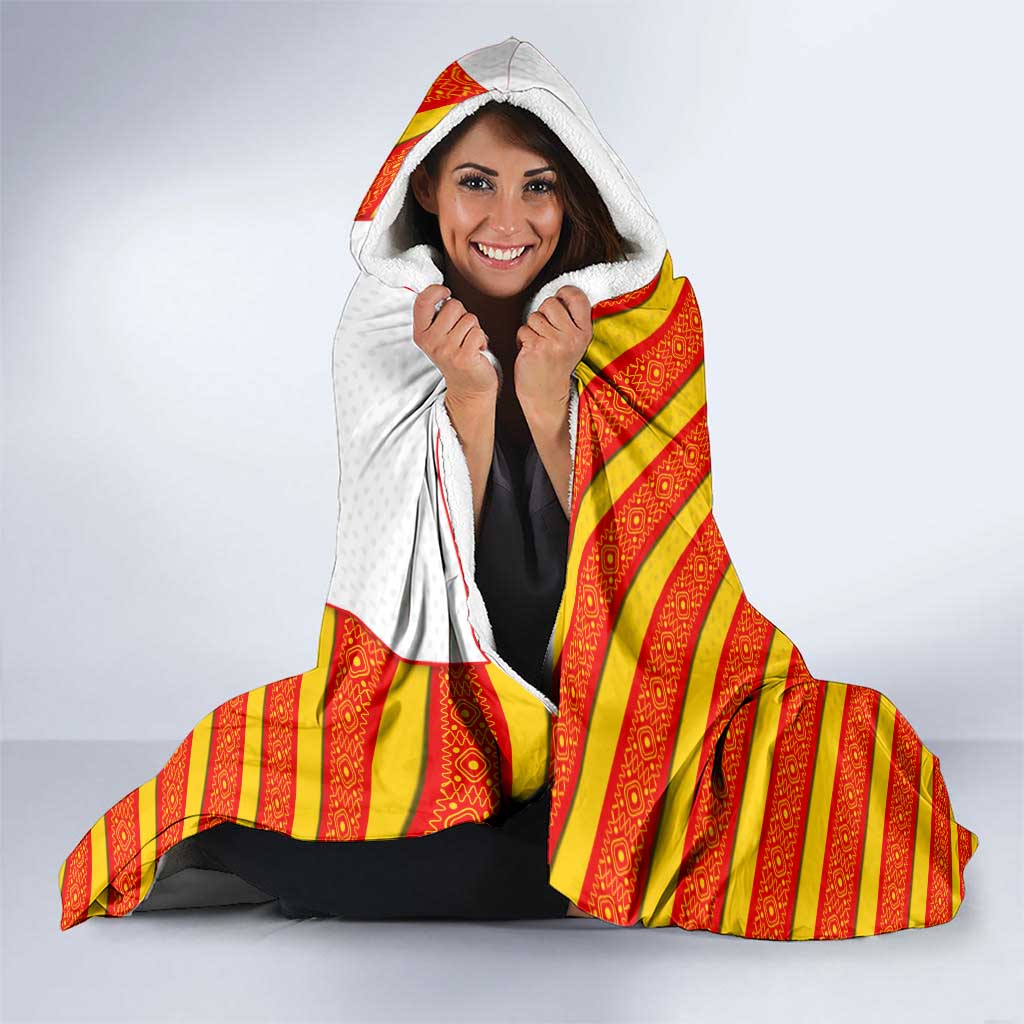 Malaysia National Crest Hooded Blanket with Red Tiger and Traditional Batik Yellow White