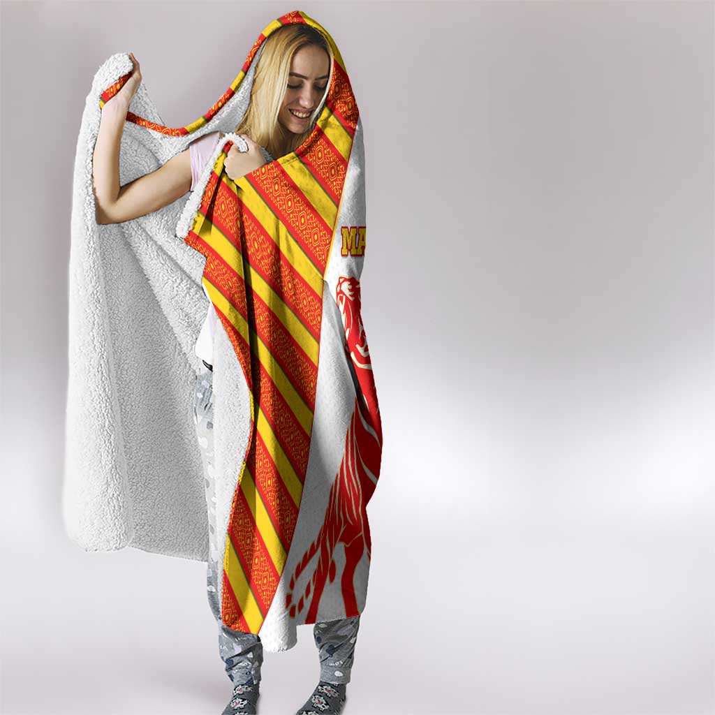 Malaysia National Crest Hooded Blanket with Red Tiger and Traditional Batik Yellow White