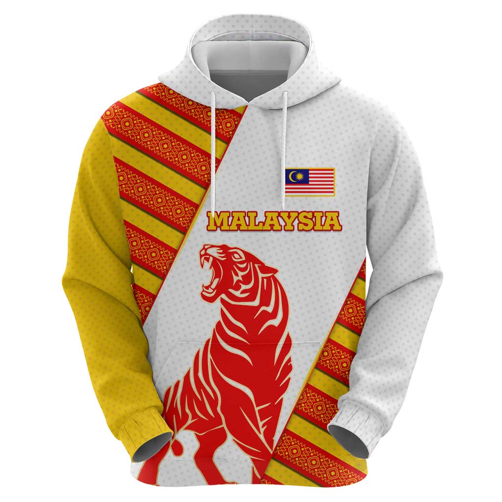 Malaysia National Crest Hoodie with Red Tiger and Traditional Batik Yellow White