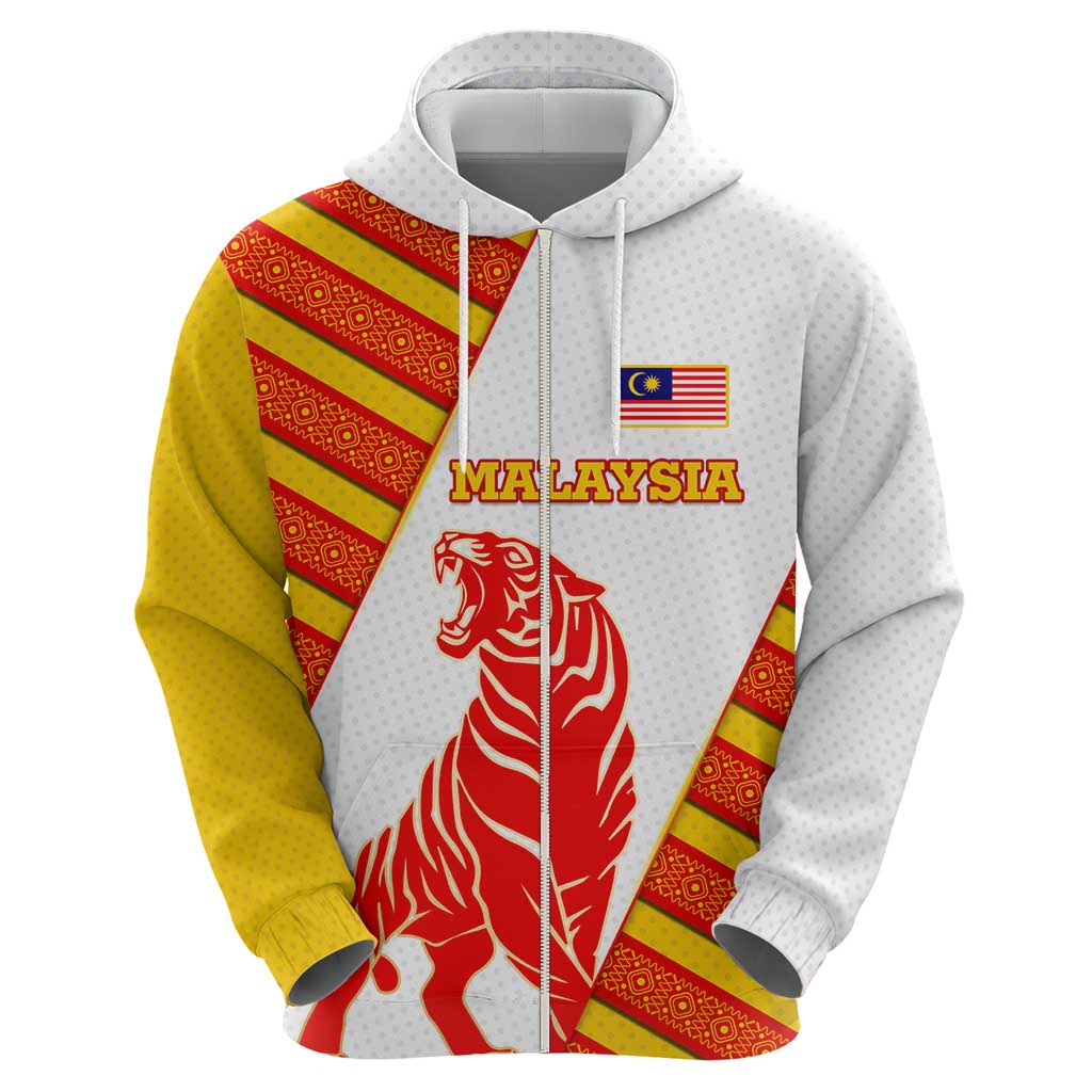 Malaysia National Crest Hoodie with Red Tiger and Traditional Batik Yellow White