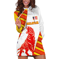 Malaysia National Crest Hoodie Dress with Red Tiger and Traditional Batik Yellow White
