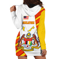 Malaysia National Crest Hoodie Dress with Red Tiger and Traditional Batik Yellow White