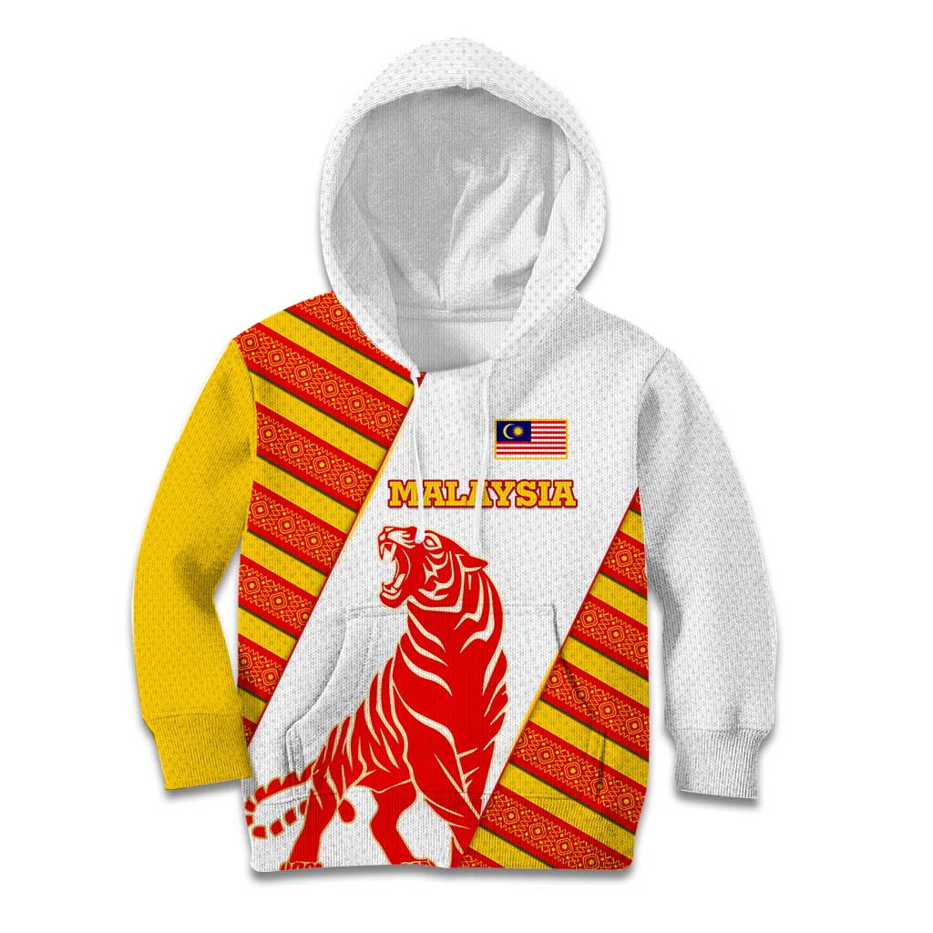 Malaysia National Crest Kid Hoodie with Red Tiger and Traditional Batik Yellow White