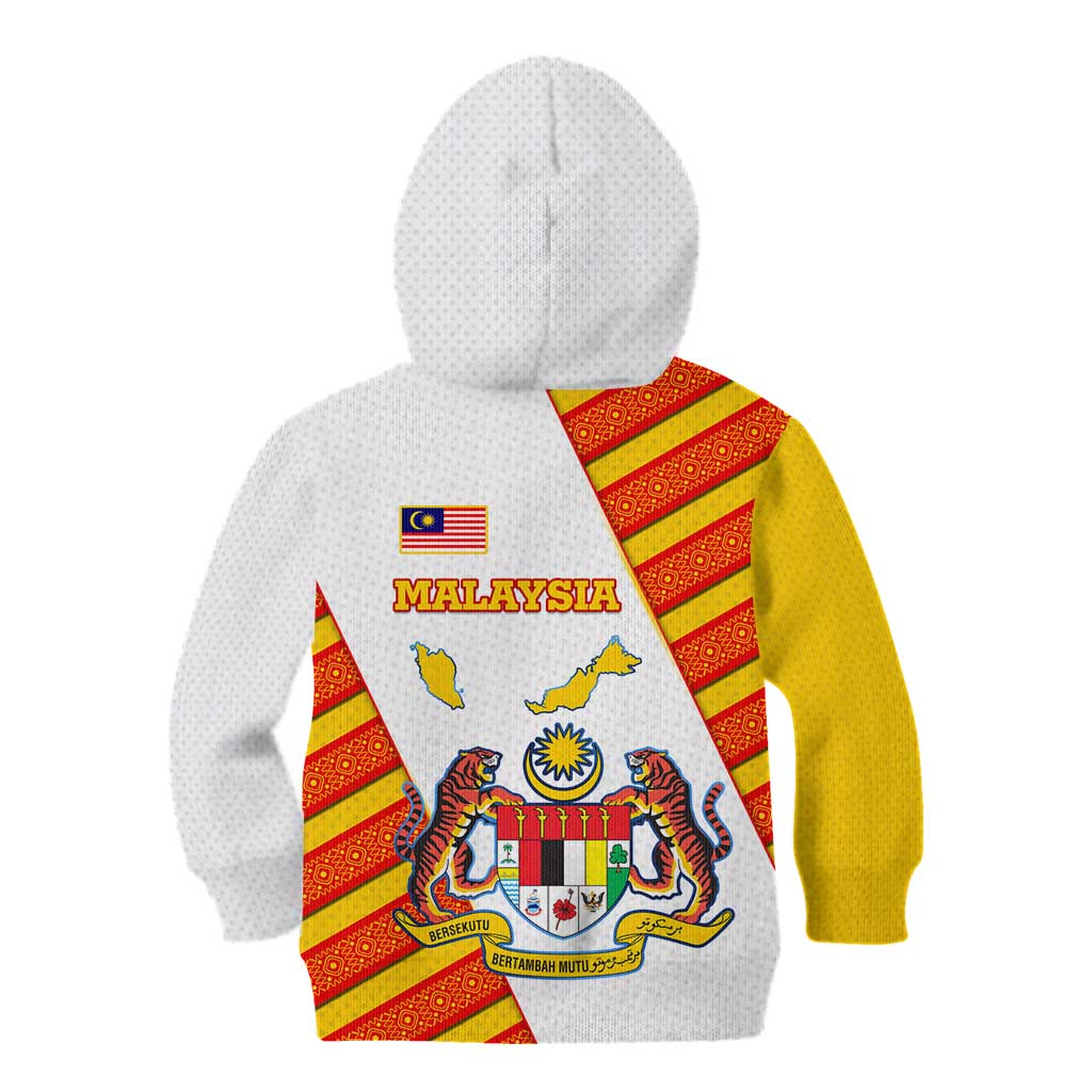 Malaysia National Crest Kid Hoodie with Red Tiger and Traditional Batik Yellow White