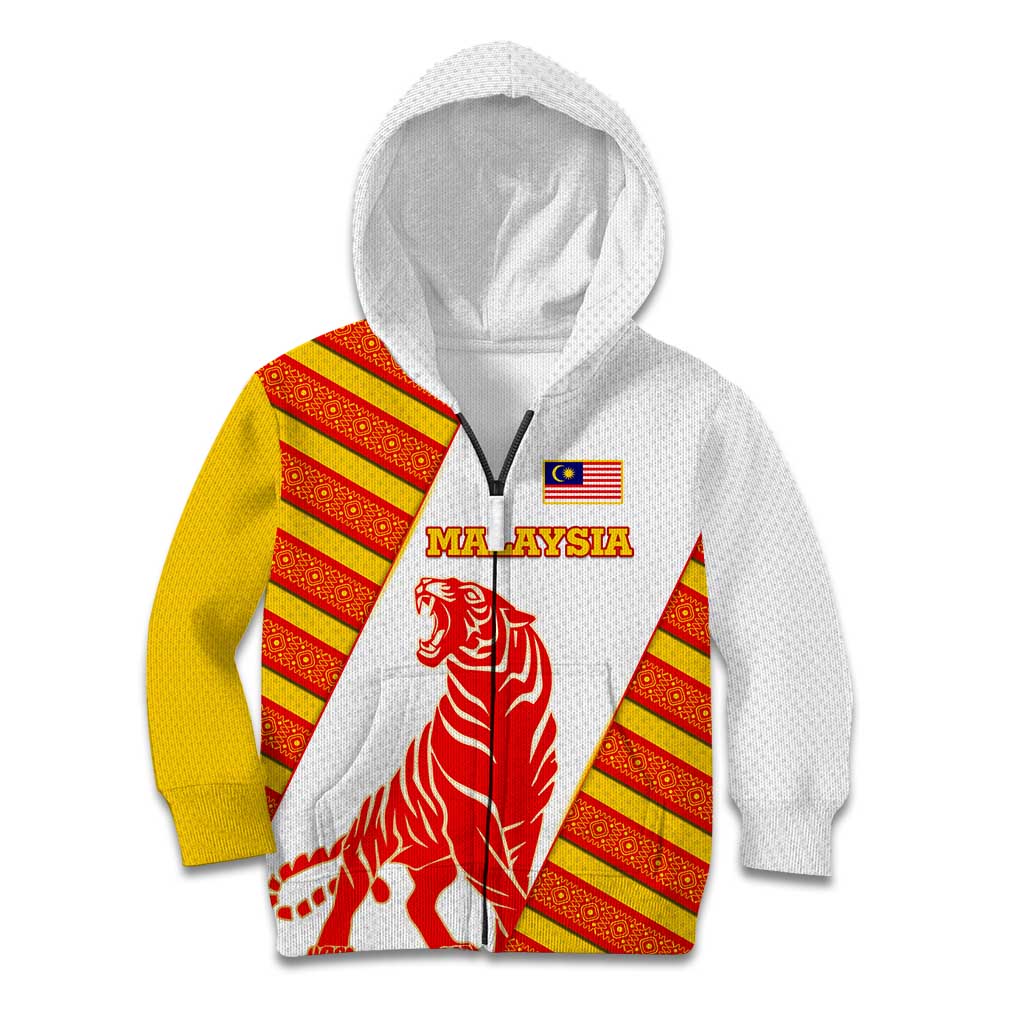 Malaysia National Crest Kid Hoodie with Red Tiger and Traditional Batik Yellow White