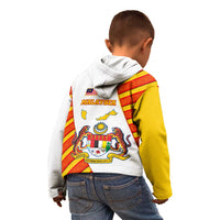 Malaysia National Crest Kid Hoodie with Red Tiger and Traditional Batik Yellow White