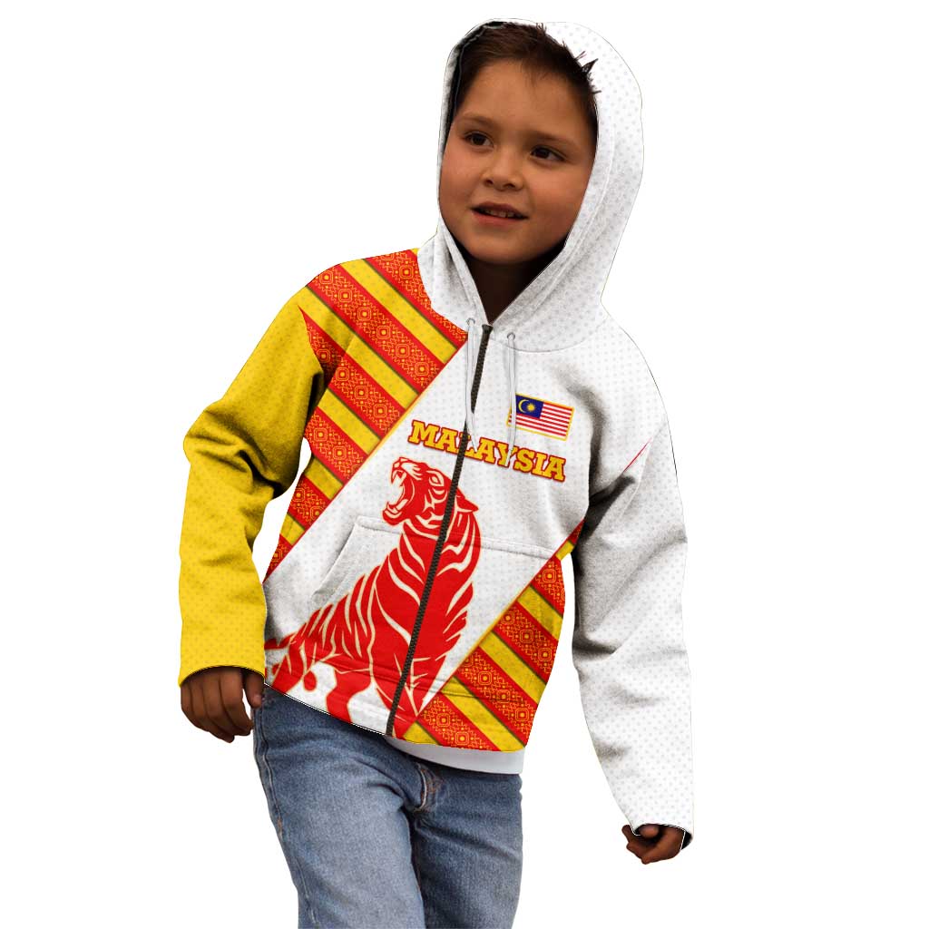 Malaysia National Crest Kid Hoodie with Red Tiger and Traditional Batik Yellow White