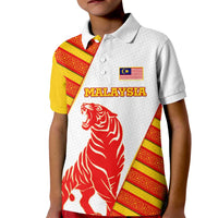 Malaysia National Crest Kid Polo Shirt with Red Tiger and Traditional Batik Yellow White