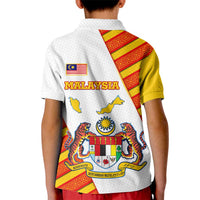 Malaysia National Crest Kid Polo Shirt with Red Tiger and Traditional Batik Yellow White