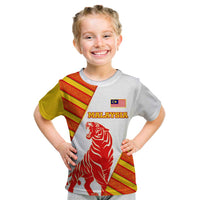 Malaysia National Crest Kid T Shirt with Red Tiger and Traditional Batik Yellow White
